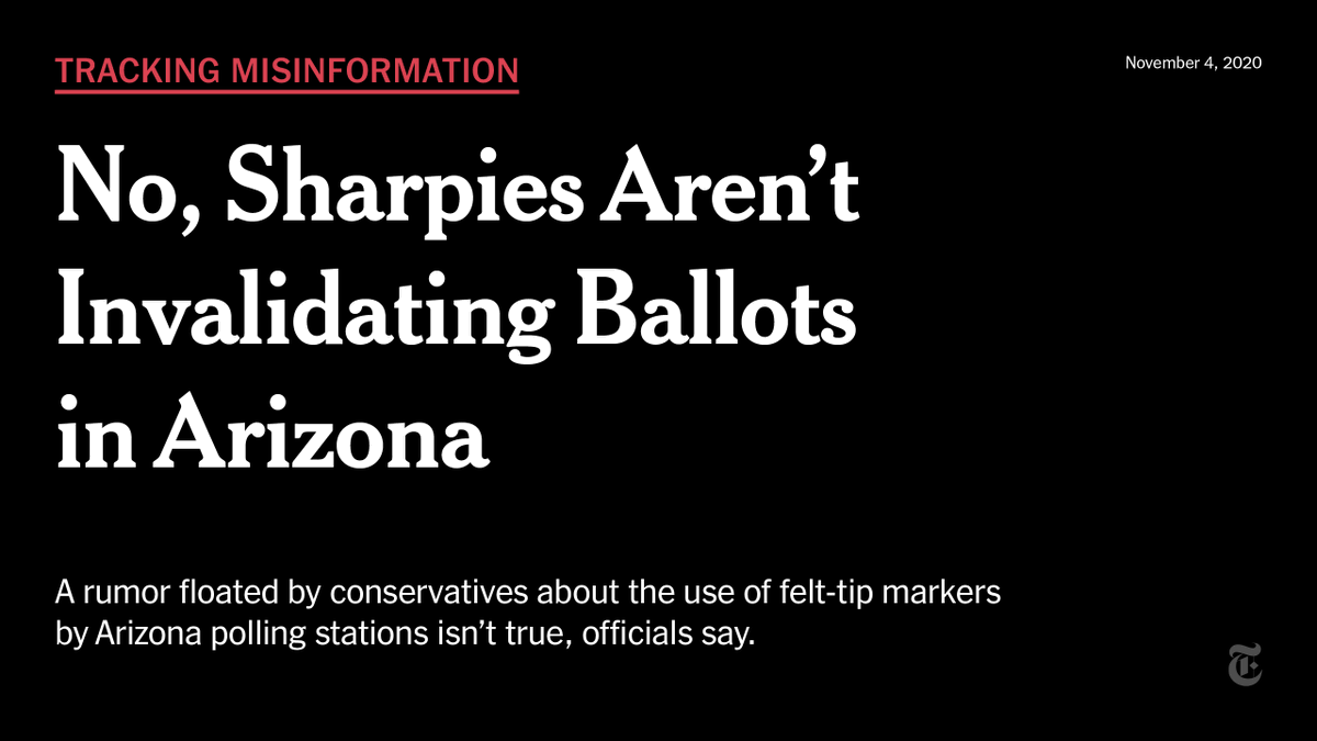 nytimes's tweet photo. Arizona officials said that there was no truth to the claim and that votes recorded with felt-tip pens would still be counted.
https://t.co/QucxZvAScJ https://t.co/CYyNEpjnRQ
