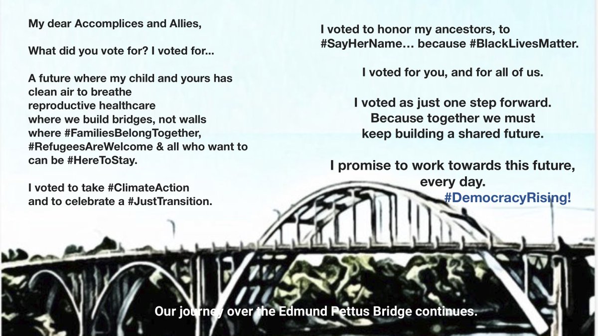 JodeenOT's tweet photo. YES! #VotersDecided!

When my toddler woke up this morning
i told him what i tell him every day

That we can #CountOnUs to move #ForwardTogether. 

Let's tell each other about what #wevotedFOR
&amp; what we will keep working towards
#DemocracyRising #myvoteisessential

#weVotedFor... https://t.co/oSeK37ZYYv