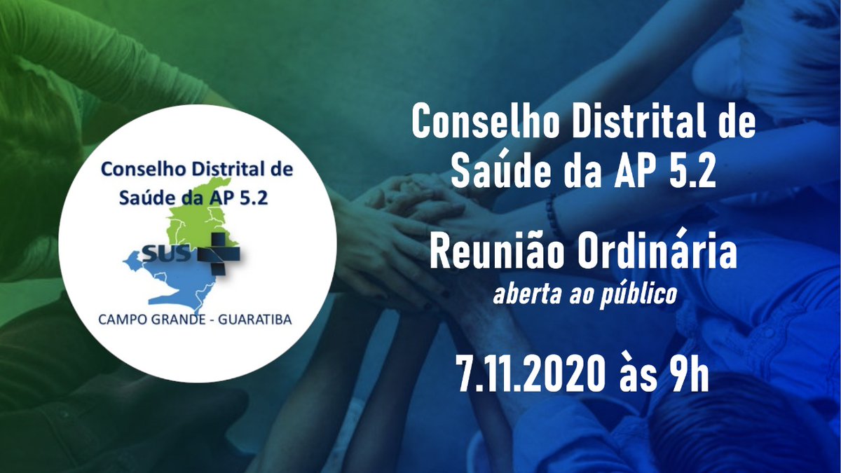 cdsap52's tweet photo. Reunião do Conselho Distrital de Saúde da AP 5.2 (Campo Grande/Guaratiba) em 7 de novembro às 9h.

Acompanhe e participe pelo link:
https://t.co/5Z09FHOwz1

#cds52 #controlesocial #campogrande #guaratiba #riodejaneiro #SUS https://t.co/lchHeQ7B2N