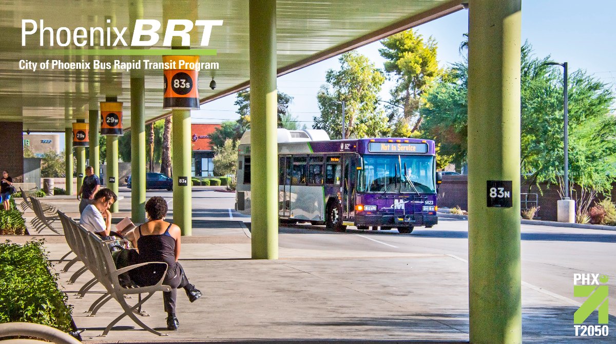 CityofPhoenixAZ's tweet photo. Bus Rapid Transit is coming to Phoenix! Help us choose what it will look like by taking our survey at https://t.co/JL2qyCm4EN

#T2050 #BusRapidTransit101 #BRT #PhoenixPublicTransit #AllAboutThatBusLife #BusRapidTransitProgram #PhoenixTransit https://t.co/vzPtAP0znz