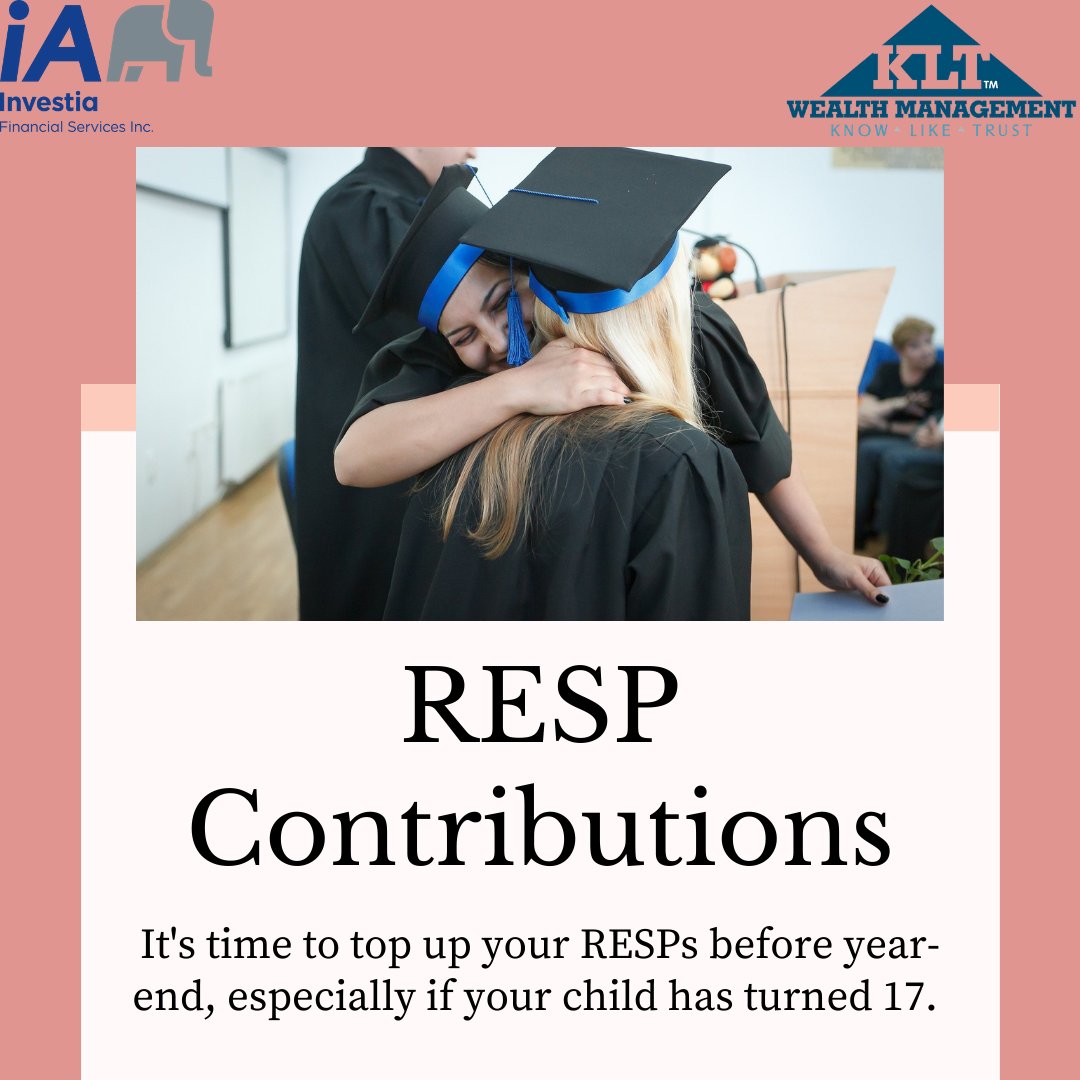 Consider topping up your RESPs now to maximize your government grants. If your child turns 17 in 2020, then this is the last year that you can contribute to the plan. Contact an advisor to assess your situation.

#RESP #Investing #Financialplanning #KLT #personalfinance