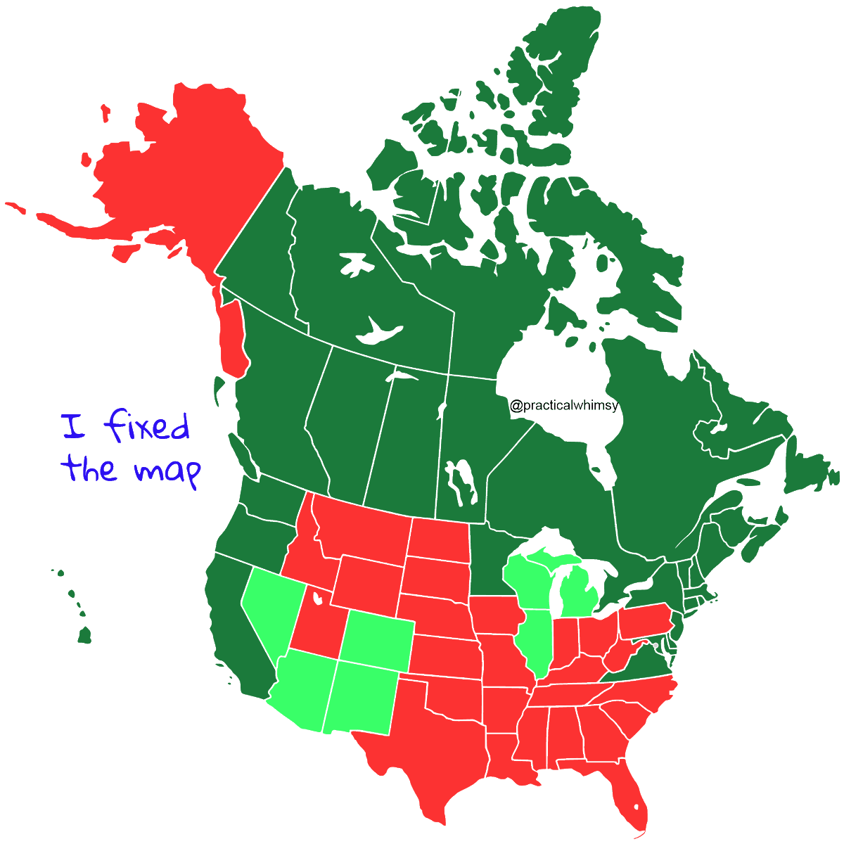 practicalwhimsy's tweet photo. I fixed the map. #election2020 #canada #civilwar #ElectionResults2020 #PostElection https://t.co/rRlvatlcmu