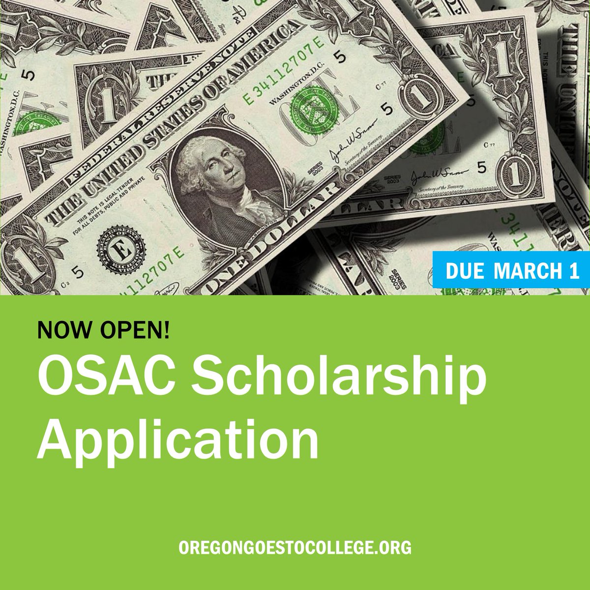 ORGoesToCollege's tweet photo. The @OSAC scholarship application is now open! $10 million given out each year, 600 scholarship programs, and just ONE application for Oregon students. 🎉

Start your application today: https://t.co/LKlKAGYxeW https://t.co/bthMJeH8PX