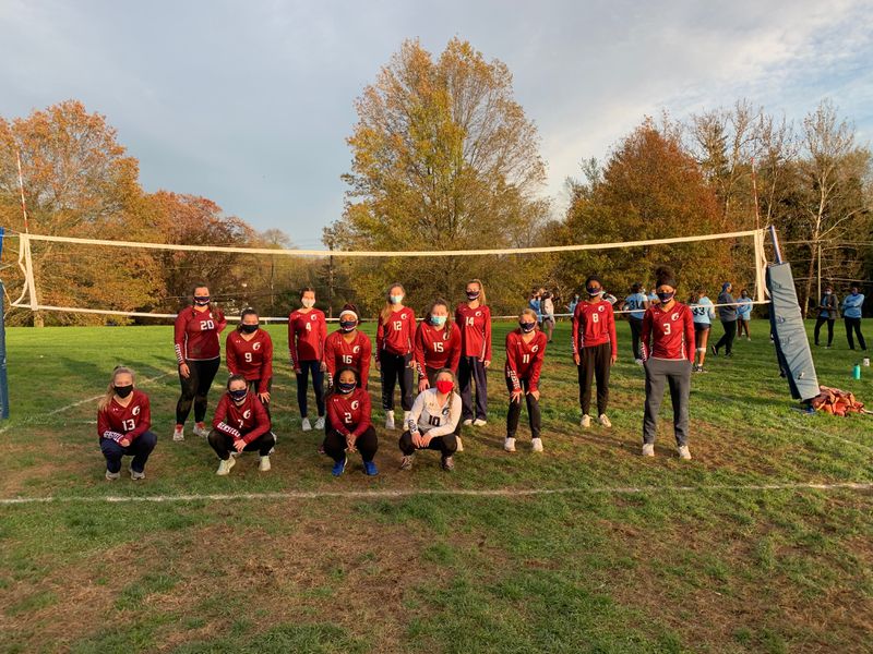carrollvarsity's tweet photo. .@gerstellfalcons volleyball played its inaugural match at Garrison Forest on Tuesday under unique circumstances. STORY: https://t.co/KOXDp5Sobz #CVVB https://t.co/BDuoo5RprK