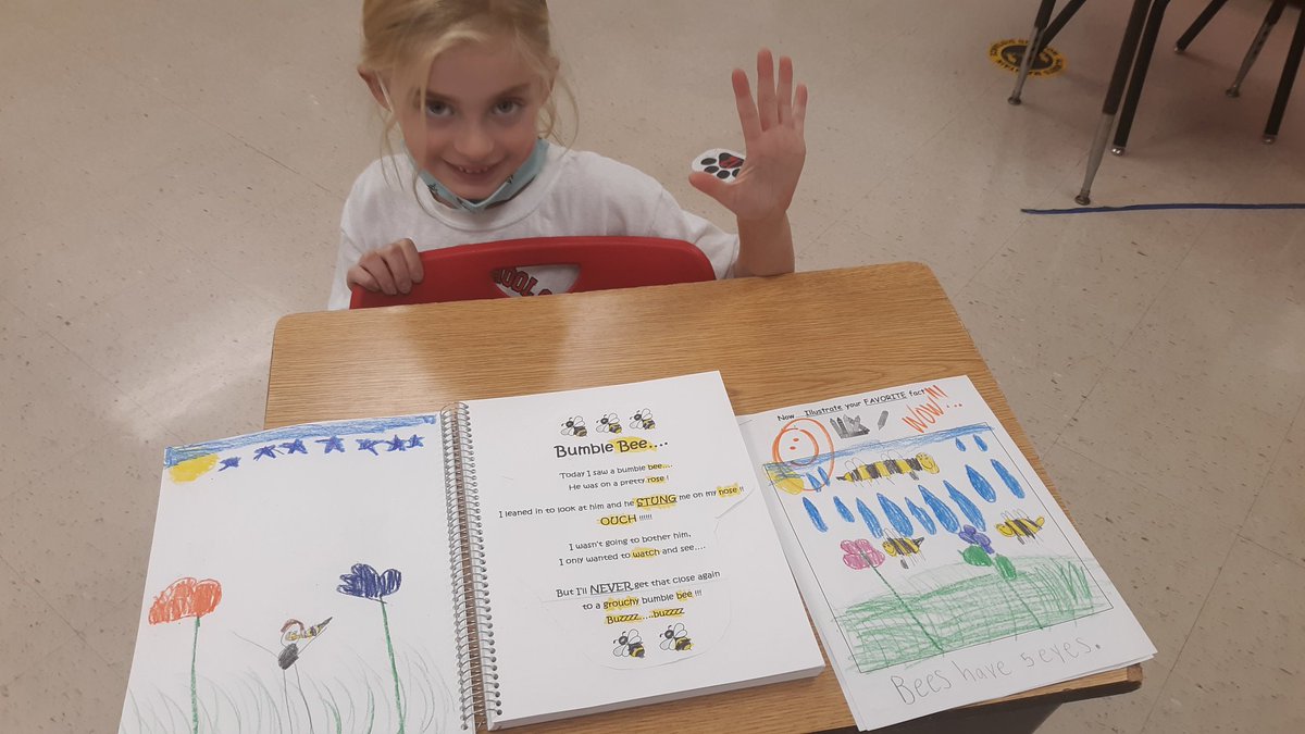 LynnCetta's tweet photo. 🐝~Students in #msv281 @GenevaNSS are BEE experts!!  Thanks to our Science exploration on habits and living things.👍🏼🐝 Bee facts..a poem..and lots of creativity!! Hey~did YOU know BEES have 5 eyes and NEVER sleep!👁😴💤 #NSSrising #secondgrade #scienceisfun #buzzbuzz🐝 https://t.co/CdzkbhQDFo