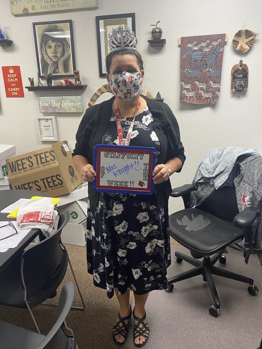 Congrats to Ms. Knight who is our newest Staffulty Member of the Week! Canton M says, " I think she is doing a great job with making school fun and safe. She puts on a smile each day even when dealing with grumpy students and pandemic." Way to go, Ms. Knight!  #ECSDCards