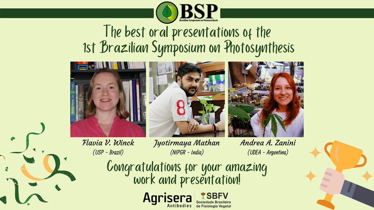 BrSymPhotosynth's tweet photo. Hey guys!!😊We have the pleasure to announce the winners of the best oral presentations of the 1st BSP. It was a hard task to choose only three as the level of presentations was very high. 🤓 

Thank you all so much for participating in our event! 😉👏🏾

#plantSci #photosynthesis https://t.co/wUgBIAbryV