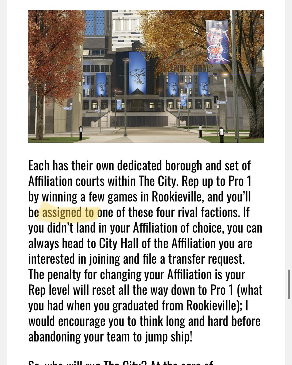 Gabe2Shifty's tweet photo. @Ronnie2K Key word in the news. It says we’re assigned to affiliation. So I’m assuming we don’t choose but we can request to switch? https://t.co/MG033Jhc1X
