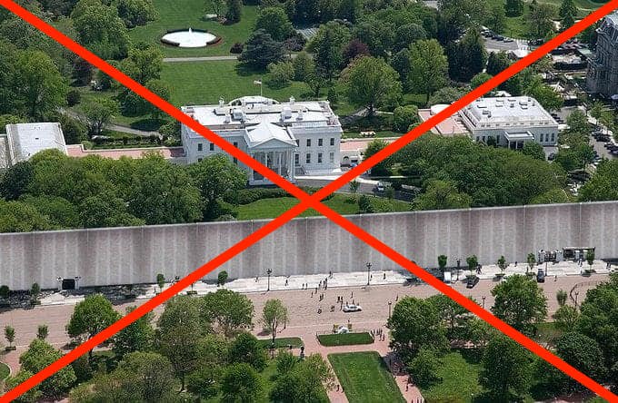 This photo of a wall in front of the White House is doctored  https://www.politifact.com/factchecks/2020/nov/04/facebook-posts/photo-concrete-wall-front-white-house-doctored/