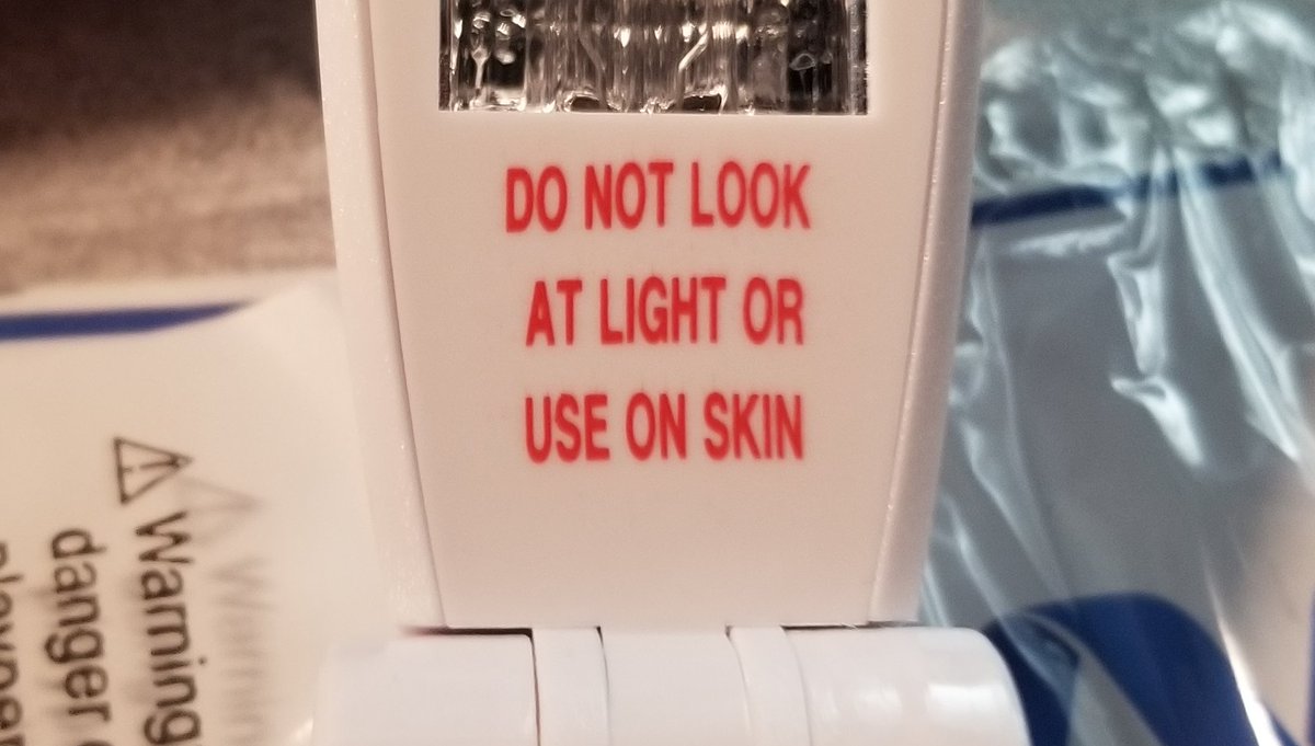 Do not look at light or use on skin, it says.That's good advice, especially the first part.You can get UVC damage to your eyes: it's basically a sunburn on your eyes, and that's not fun.