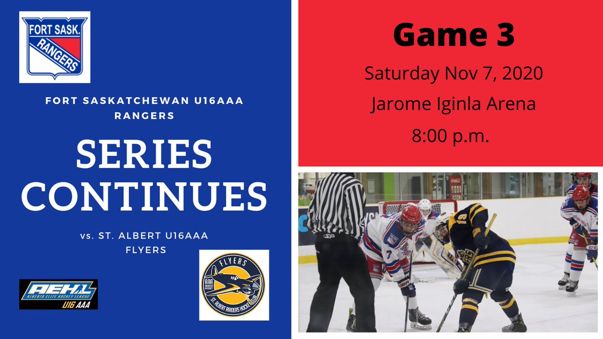 RAC_U17AAA's tweet photo. This weekend our Rangers finish up their 3 game series back on @FlyersRaiders ice.  Game should be broadcast on @MyHockeyTV and remember seating is still limited.  🏒🥅
#racu16AAA #rangerpride #aehl #letsdothis https://t.co/0aODE2UnMa