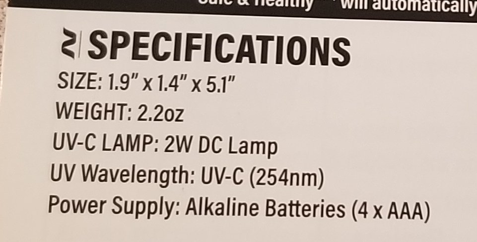 And they say here that it's a 2 watt DC lamp, supplying 254 nanometer UV-C light. That suggests it's a mercury-vapor lamp.