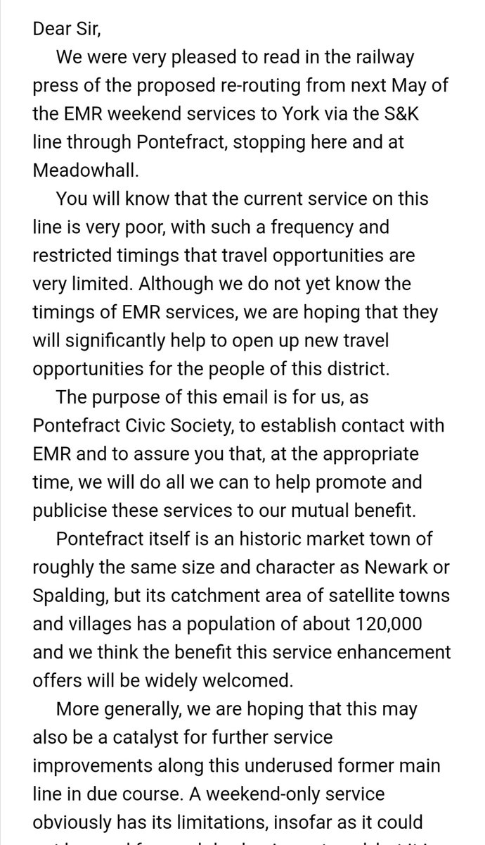 ponterail's tweet photo. @ponterail Letter to @EastMidRailway Welcoming the new 2021 weekend stopping service at #Pontefract #Baghill Let's hope this is the catalyst for further service improvements https://t.co/zOPxnOg5f0