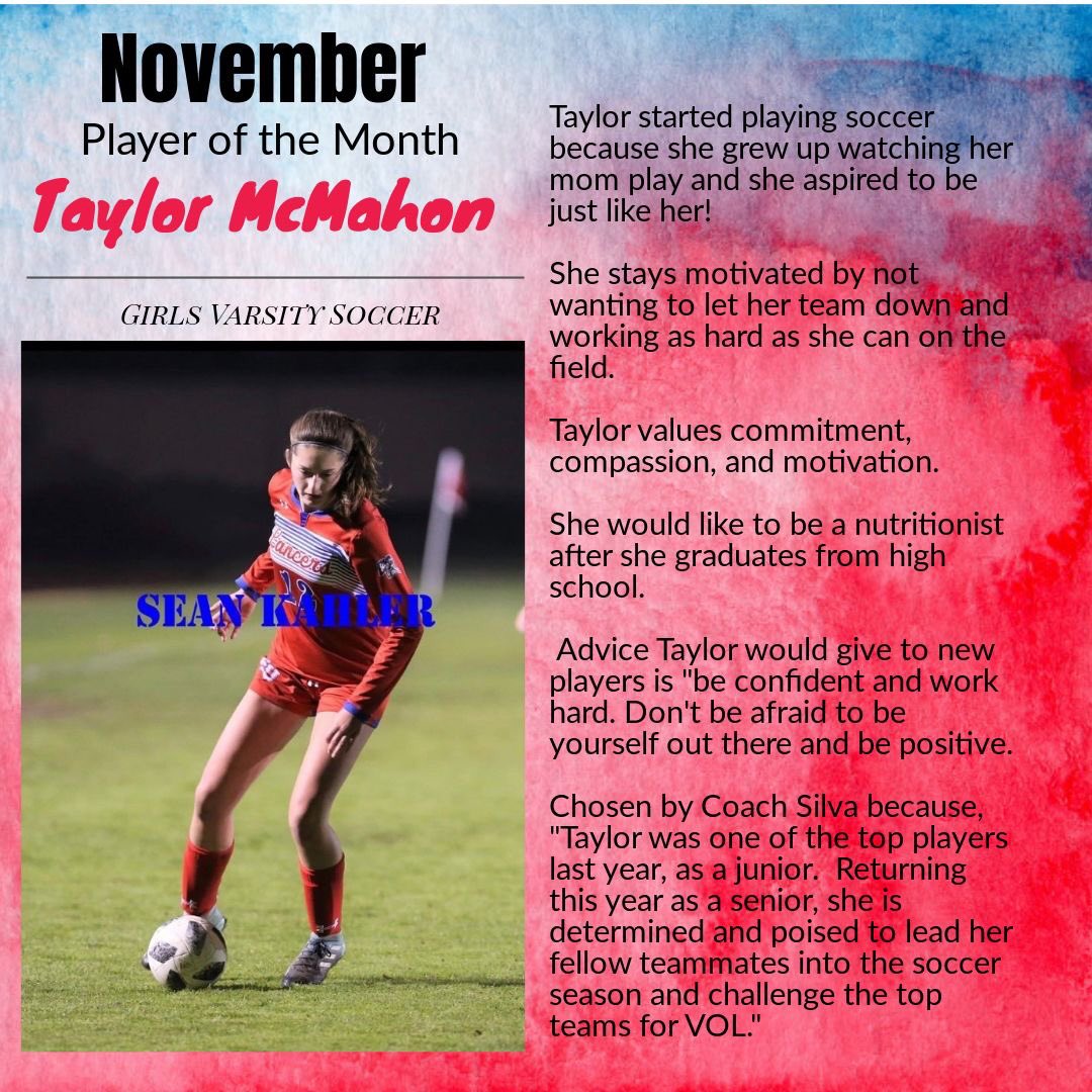 Let’s give it up for Taylor McMahon for being the November Lancer Player of the Month for Girls Varsity Soccer! Stay kicking goals and keep up the amazing work! 💙❤️ #LancersLead