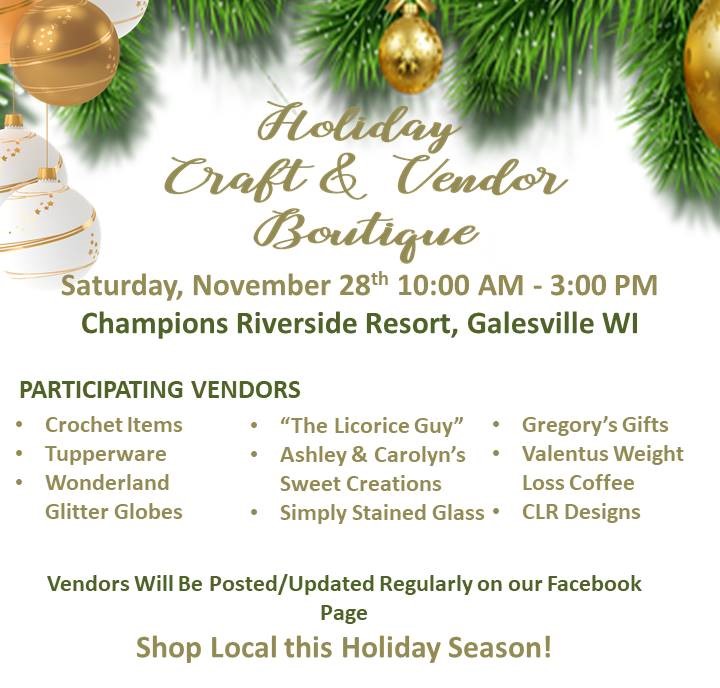 Join us for our Holiday Craft &amp; Vendor Boutique November 28th 10am-3pm!
