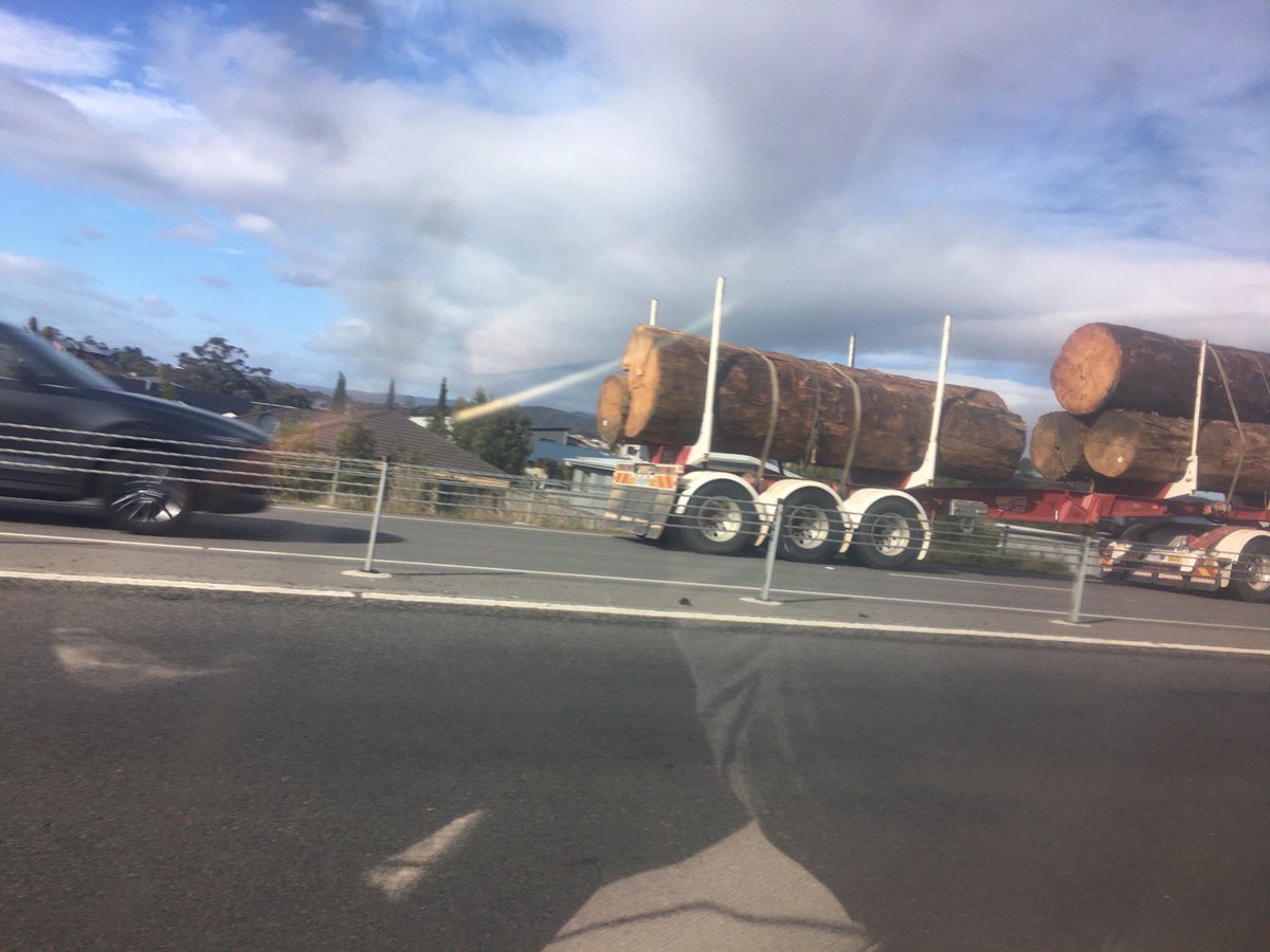 BobBrownFndn's tweet photo. Seen just now heading out of Hobart. Tasmania’s ancient native forests are being flattened - still a climate and wildlife crime. Native forests need protection. #politas https://t.co/Irs46bTH61 https://t.co/eoA5EpwW9D
