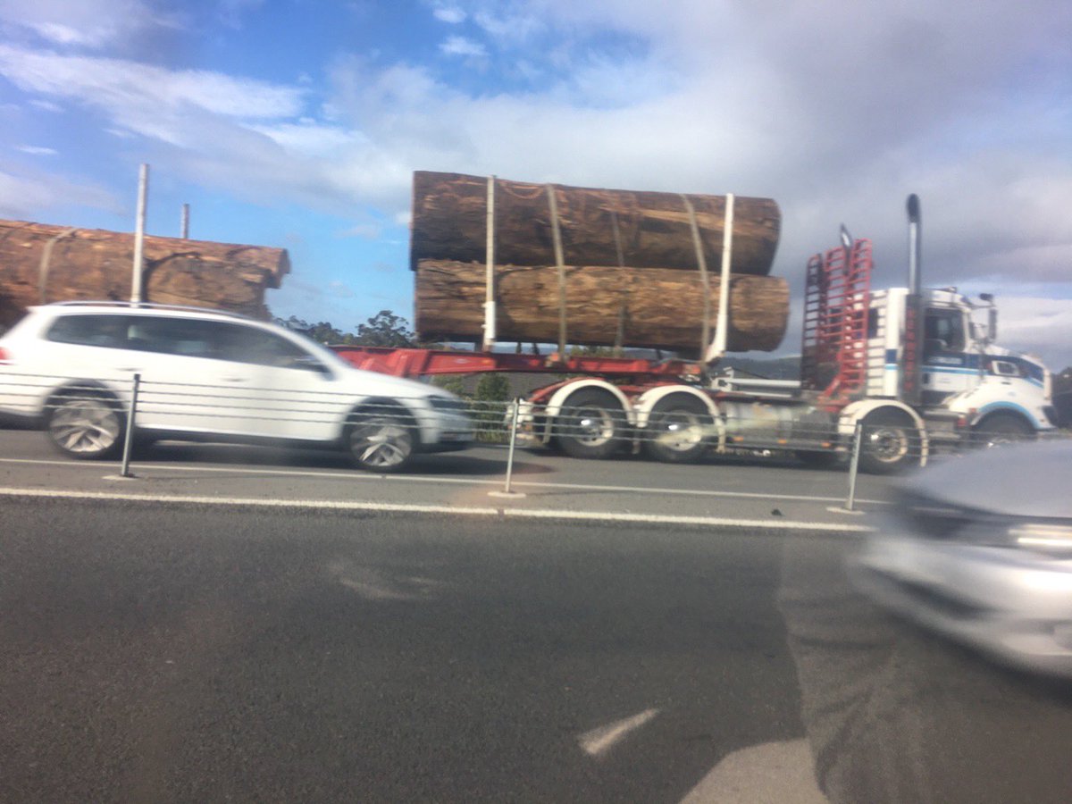 BobBrownFndn's tweet photo. Seen just now heading out of Hobart. Tasmania’s ancient native forests are being flattened - still a climate and wildlife crime. Native forests need protection. #politas https://t.co/Irs46bTH61 https://t.co/eoA5EpwW9D