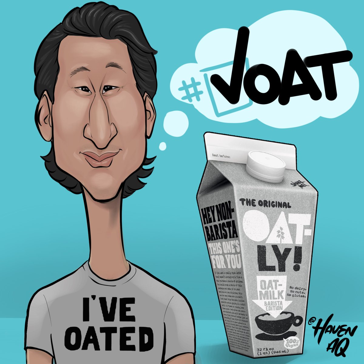 HavenAQ's tweet photo. #IveOated make the change to #dairyfree with @oatly
.
.
#bethechange #glutenfree #tonipetersson #bestofvegan #healthiswealth #nongmo #losangeles #newyork #foodie #votewithyourdollar #voteforoats #vOAT #Oatly #plantbasedmilk #oatmilk #havenaq #JamHaven #CARICATURE #art #barista https://t.co/bnBrpd6LUb