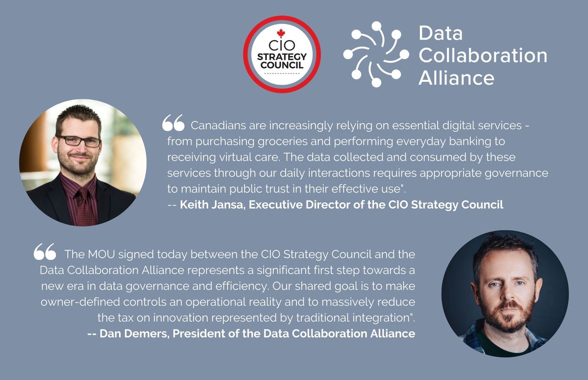 DGC_CGN's tweet photo. ➡️ ➡️ The @CIOStrategyC and the @datacollab announced last week a partnership to advance new research and standards for data ownership and governance in Canada. cc: @JansaKeith @dandemers | Read full article here: https://t.co/i9g4qH4kcJ #ciosc #datagovernance https://t.co/NyHN6ll4YI