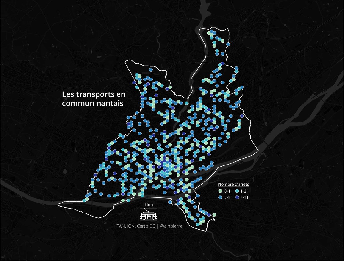 alnpierre's tweet photo. Transports en commun nantais 🚋🚏 
Mode nuit activé🌃

#30DayMapChallenge Jour 4 - Hexagon
#Nantes #TAN https://t.co/P9Aj0dVQZn