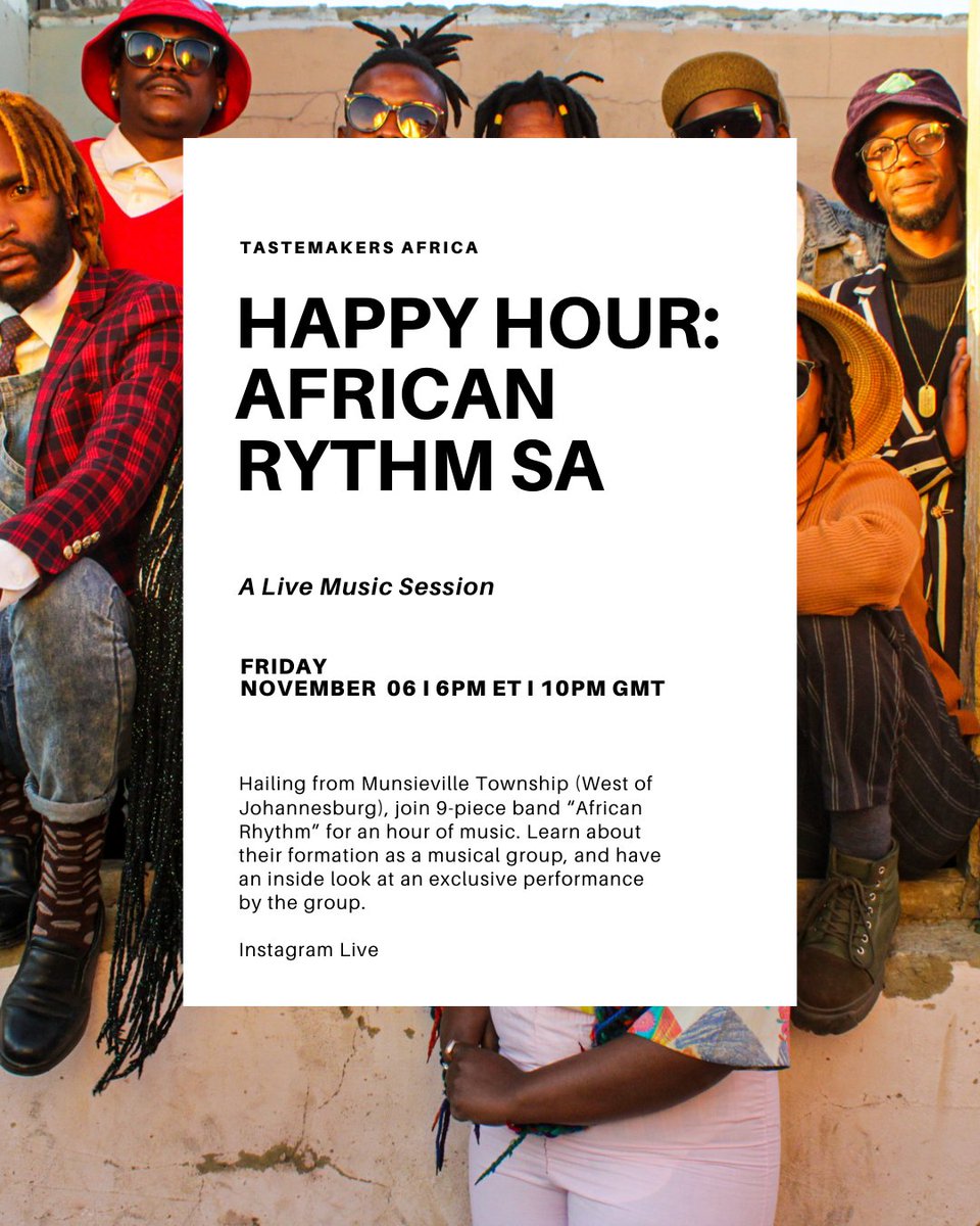 AfricanRhythmSA's tweet photo. We are going live this coming Friday Eve \ Saturday midnight on Instagram with @TstmkrsAfrica 
Between 6pm ET [ South Africa 01h00am till 02h00am ] 
#africanrhythmexperience https://t.co/zFMjJtUW0w