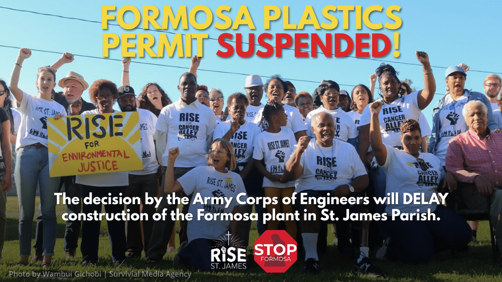 labucketbrigade's tweet photo. BREAKING: The US Army Corps of Engineers has suspended Formosa Plastics' permit to build its facility in St. James, LA, blocking construction for the time being. This incredible development is the result of the hard work of RISE St. James and their allies. https://t.co/OzkjI9OKbA https://t.co/46U4fdJlnm