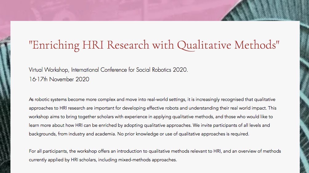 Registration is now OPEN for the 1st ever “Enriching HRI Research with Qualitative Methods” workshop. With speakers from around the world, and a mix of academics and industry professionals, this is a discussion that you won’t want to miss! ⭐️  qualhri.com #QualHRI