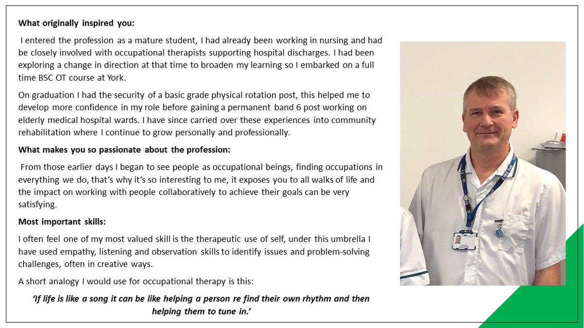 nottsots's tweet photo. "If life is like a song it can be like helping a person re-find their own rhythm and then helping them to tune in".
Ian's thoughts on why he #choseOT this #OTweek2020. @NottsHealthcare @AHPsNottsHC https://t.co/IHLns6Suzu