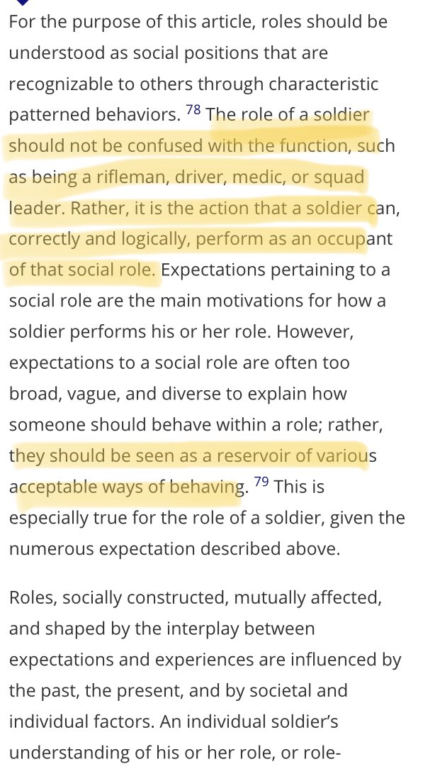 An individual soldier’s understanding of his or her role, or role-identity,is a complex composite, produced through a process of internalizing a specific set of expectations.” /9