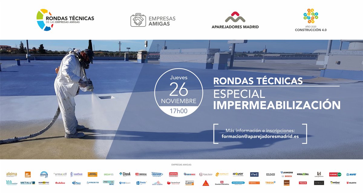 🚨Vuelven las #RondasTécnicas en formato Online.

📋Temática: Especial #Impermeabilización.

▶️Amenas #conferencias de 20m con contenido técnico cuyo fin es presentar soluciones y novedades del sector. 

Solicita tu acceso 👉 ow.ly/oCBp50CaahJ