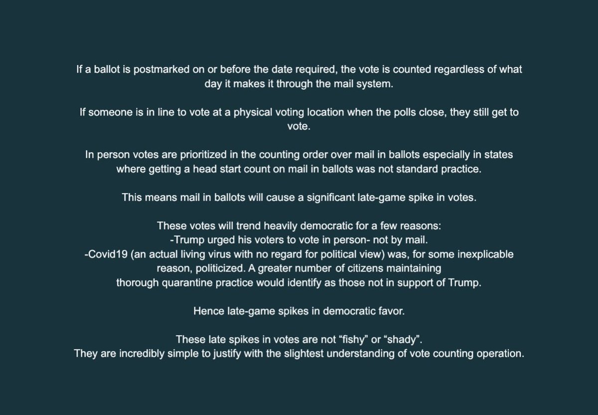 FlaskyG's tweet photo. The outcome of the election could still go both ways. However, i wanted to speak to those claiming “sketchy” things are occurring in regards to late spikes in democratic votes. Opinions and proof based corrections are welcomed. 
#CountEveryVote https://t.co/BqAJ10pTb2
