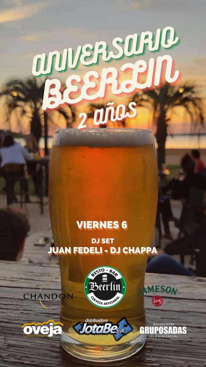 juanfedeli's tweet photo. #Beerlin uno de los bares mas famosos de Posadas festeja su segundo cumpleaños 🎂 este viernes.
Están todos mas que invitados. SORTEOS, REGALOS Y BUENA MÚSICA. LOS ESPERO!!!! Este viernes el Point es beerlin 🍺. https://t.co/seSMdnUXsd