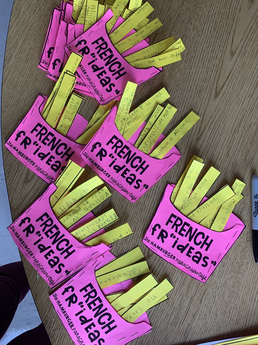 mrskatyclarke's tweet photo. Students loved this new take on brainstorming for their informative writing! #frIDEAS 🍟 Tomorrow we’ll work on writing juicy hamburger paragraphs with lots of delicious details. 🍔😋 https://t.co/B6qoiACDQq