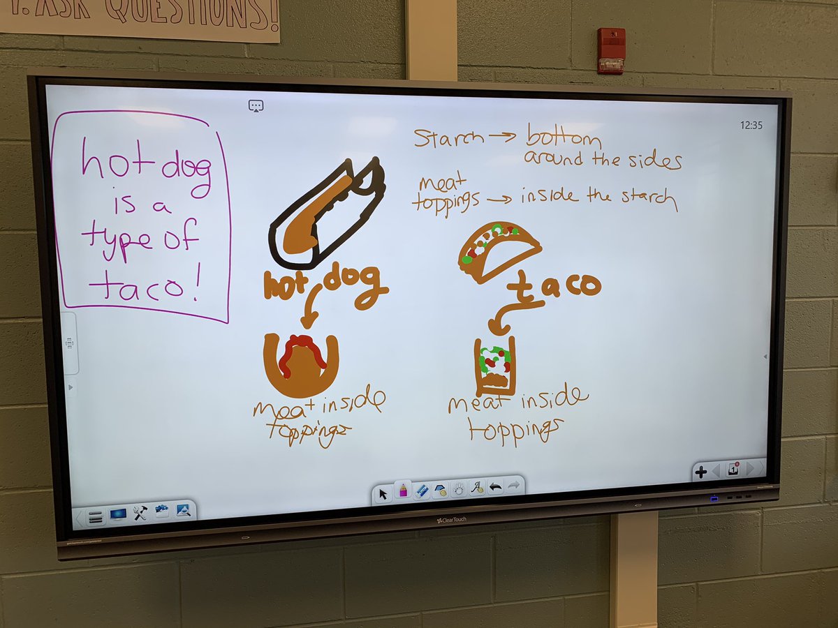 MrKauffmanMath's tweet photo. Our first hybrid day of learning is in the books and what an interesting say it was. The most interesting part? Our friendly lunch debate trying to determine if a hot dog is a type of taco @KMMPMPanthers @RichlandTwo https://t.co/ToVTtWl8qR