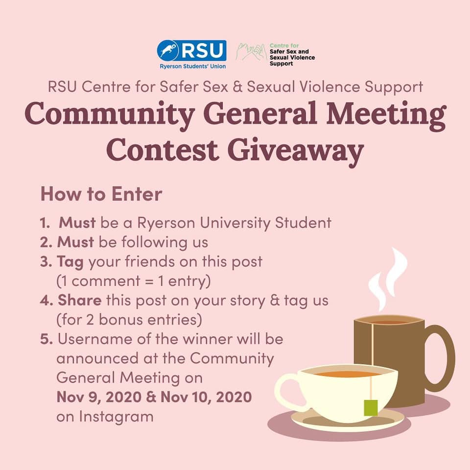 Register for the Centre for Safer Sex &amp; Sexual Violence Support's Community General Meeting here: forms.gle/HScwZe2GPAEMTH…
&amp; visit our Instagram (<a href="/ruc3svs/">C3SVS</a>) to enter to win a $50 Visa Gift Card