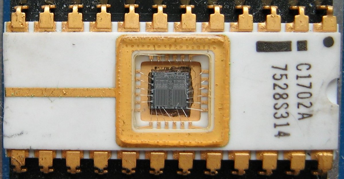 Because you probably noticed the distinctive feature of EPROMs: The window! Instead of fully encapsulating the chip in ceramic, there's a little window of quartz above the chip.