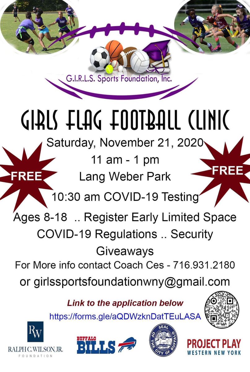 Girls Flag Football Clinic.  #BuffaloBills #ralphwilsonfoundation #projectplay #gsfwny
