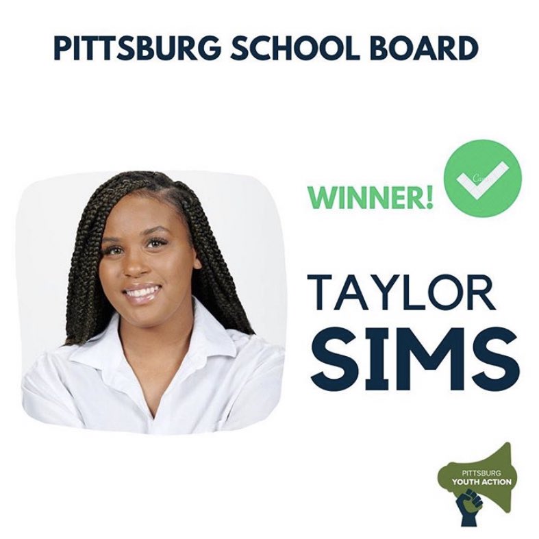 Congratulations to <a href="/TaylorSims4PUSD/">Taylor Sims</a> on winning second seat for Pittsburg school board!