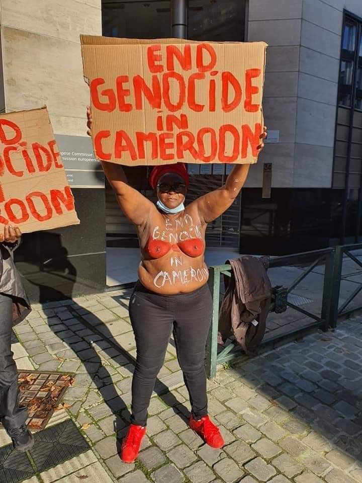 wanengonwei's tweet photo. CAMEROUN & GENOCIDE. Another Holocaust. The women and their children continue to bear the brunt of it all. (Bobi Tanap women in Belgium)
#StopTheGenocideInSouthernCameroons
#endcamerounmassacres
#HolocaustMemorialDay
#pureevil
#Genocide2020
#kumbamassacre https://t.co/lKyBmLp6Qx