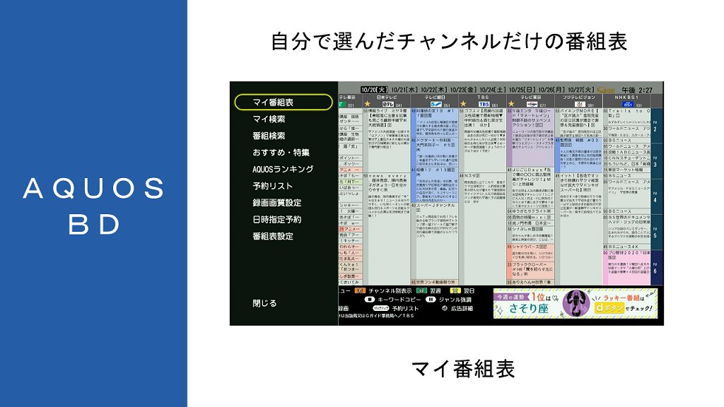 Twitter पर テレビaquos商品企画 Bsやcsの有料チャンネルでスポーツや映画を見ている人にとっても便利なのが Aquos4kレコーダー のマイ番組表 自分で自由に選んだチャンネルだけの番組表が作れます 地デジ Bs Cs 4kのチャンネルを全部混在させることもできる