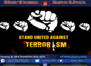 Cainta_MPS's tweet photo. STAND UNITED  AGAINST   TERRORISM 
#PNPPATROLPIan2030
#INSTITUTIONALIZED
#TeamPNP
#WeServeAndProtect
#PNPKakampiMo
#TeamCALABARZON
#PNP4A
#TatakManongEnteng https://t.co/tCZejygP5E