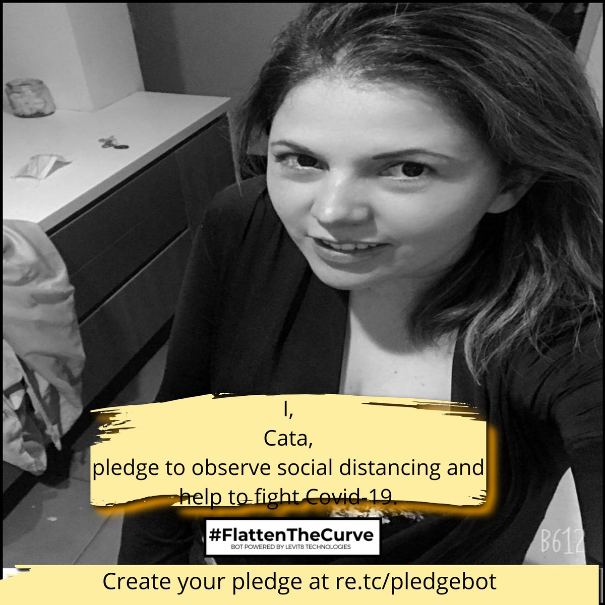 pledge_bot's tweet photo. Cata just generated a pledge card to observe social distancing. Get yours here https://t.co/kkcTo4kSpb #Covid19 #FlattenTheCurve https://t.co/QinToBcUYE