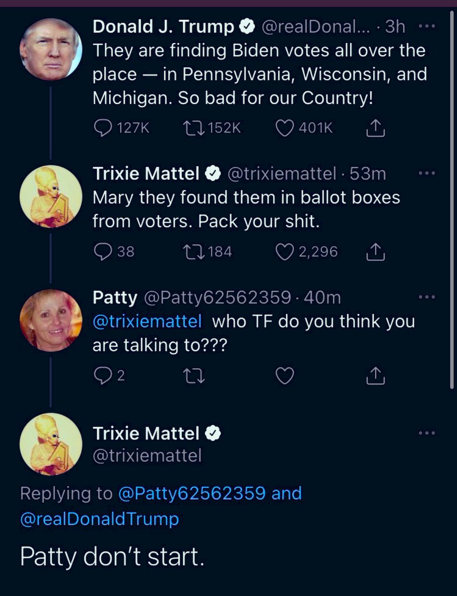 willquerner's tweet photo. Don’t Start Patty! @trixiemattel @realDonaldTrump @patty62562359 #needhelppacking @TheBiancaDelRio https://t.co/VGhPGbXw7E