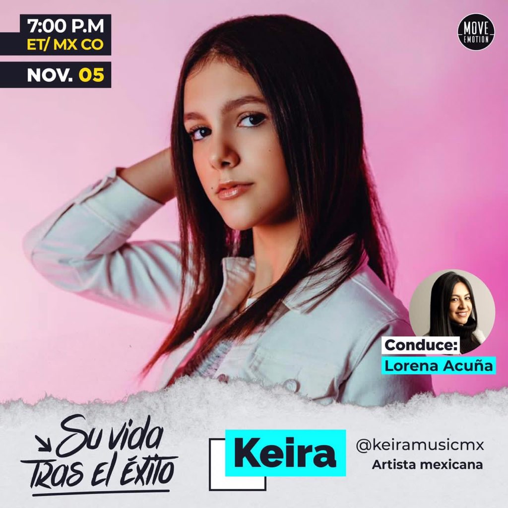 MoveEmotion's tweet photo. ✨La dulzura en el canto se manifiesta en #SuVidaTrasElÉxito;  mañana nos acompañará #KeiraJuarez, mexicana que a su corta edad ha logrado grandes triunfos en su carrera musical. 🎶

¡Debes escucharla! 🎵 
Su voz inspira, haciendo #MoverEmociones 💫

Conduce: @LoreAcu27 https://t.co/nN3QK9mpa2