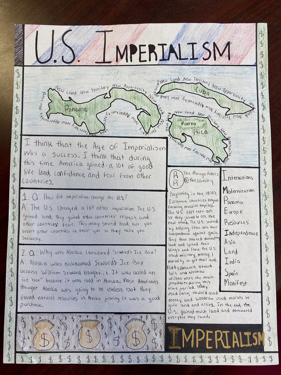 CltPrepGrade8's tweet photo. More amazing projects about US imperialism 1870-1914! #OnePrep #CharlottePrepSocialStudies #CharlottePrepMiddleSchool https://t.co/TllDQ4xT36