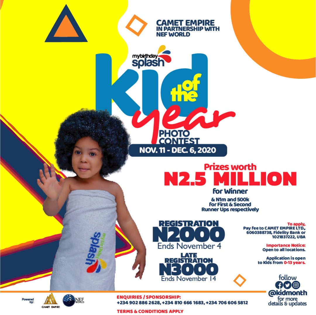 KidMonth's tweet photo. Kid of November 2020
Stage 1

To register for other months:
Kindly pay/transfer the registration fee of 1k to:
CAMET EMPIRE LIMITED
6060388738, Fidelity Bank
 https://t.co/MgzM5K9cTt
Kindly use chrome or UC browser for registration

Enquiry - +2349028862628 https://t.co/sv2WFAdFh2