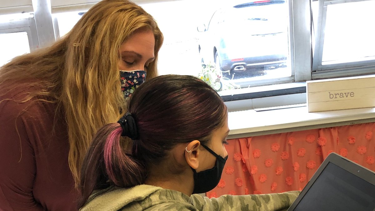 LudlowPublicSch's tweet photo. #WednesdayWisdom... Mrs. Leary style!! Students in her 5th grade class at @VetsParkElem were improving their knowledge of multiplying decimals using place value charts and the area model. #mathclass #vetsparkpride #hybridlearning #multiplyingdecimals https://t.co/cb8T3B1QjQ