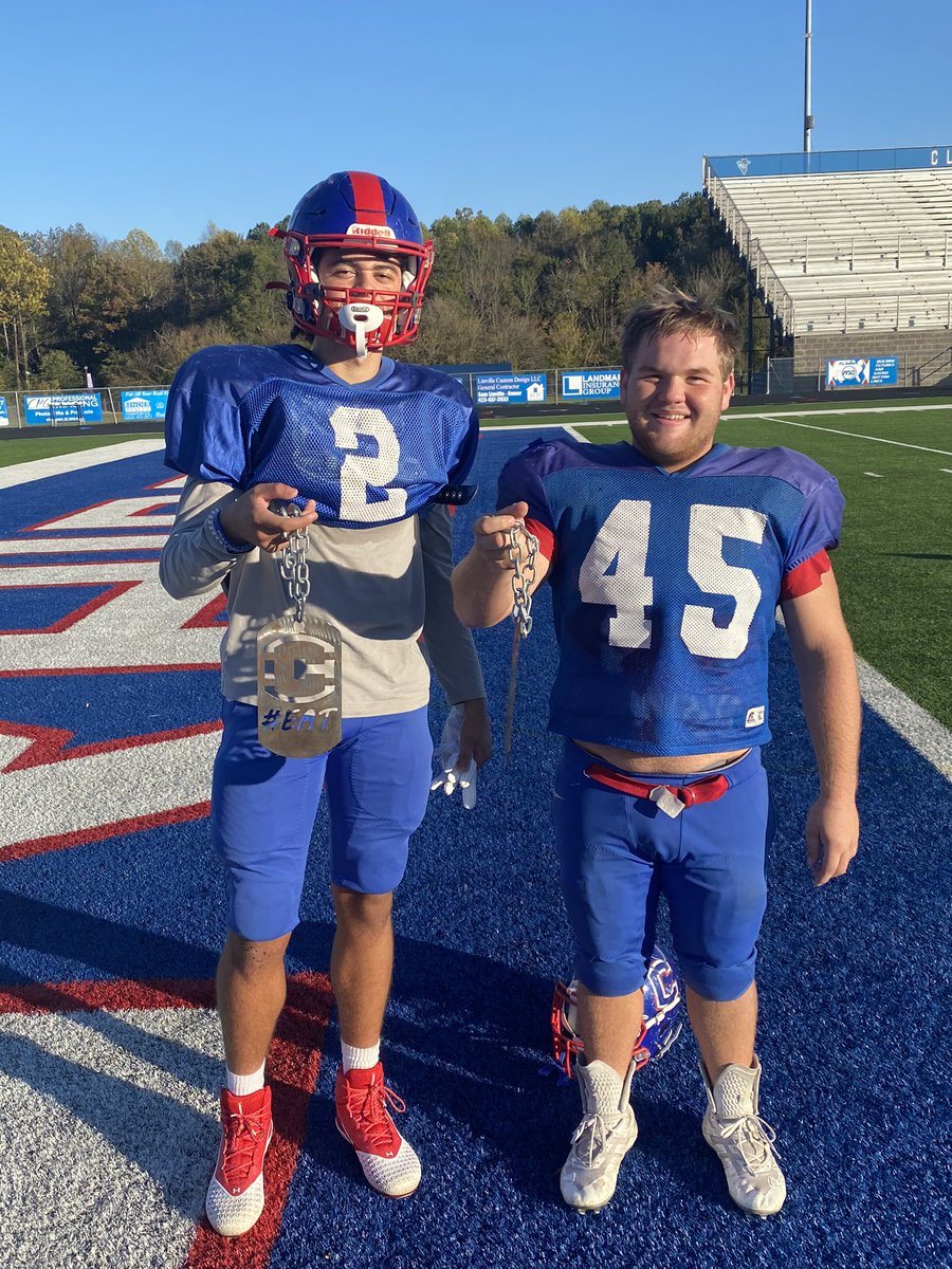 CHSRaidersFBall's tweet photo. DAWGS of the Week: junior Destun Thomas and senior Ben Gray. 

Ben Gray: 6 solo tackles, 2 assisted tackles, 3 tackles for loss, 1 caused fumble.

Destun Thomas: 1 solo tackle, 1 assisted tackle, 2 fumble recoveries (1 on the onside kick that led to our game-winning touchdown) https://t.co/7bHdZer5b3