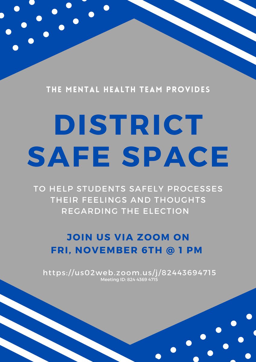ElRanchoHSASB's tweet photo. The election has created an incredible amount of feelings for many students.  The Mental Health Team will be offering a space for high school students. Please feel free to join us on Friday, November 6th at 1:00pm at the link below 💙
- https://t.co/BNXjK89Mim