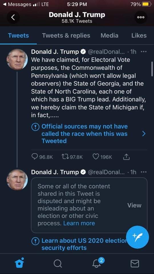 Stop6tx's tweet photo. Twitter won’t let him make it hitting him on every tweet with a fact check. #GoodJobTwitter @realDonaldTrump @AjaysWay903 https://t.co/2xUk8mSUUq